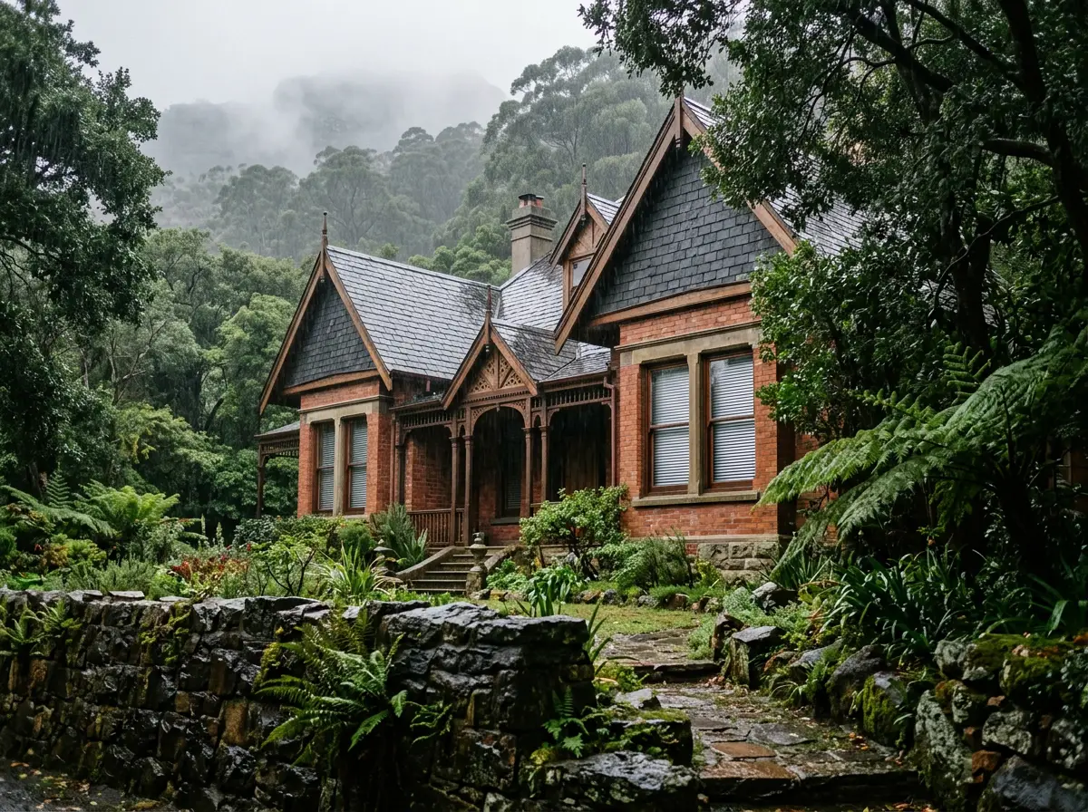 Steep-roofed Victorian home on the rain-soaked forested slopes of Newlands, Cape Town