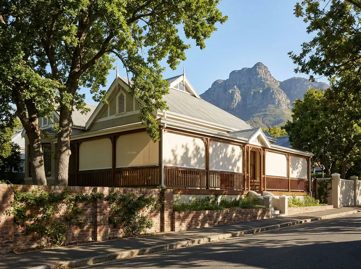 Victorian verandah home on an oak-lined Rondebosch street with Devil's Peak rising behind